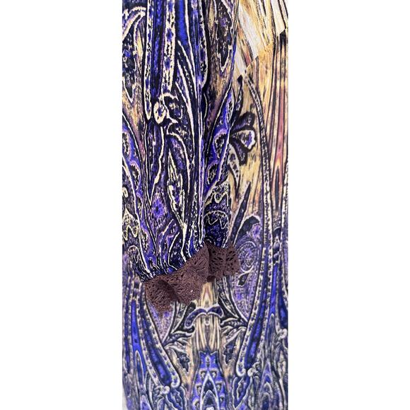 Rabbit Rabbit Rabbit Women's Dress Size 6 Paisley Pleated V-Neck Navy Buttons - Picture 4 of 7